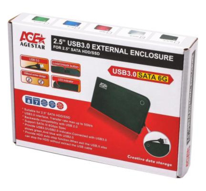 AgeStar Зовнішня кишеня  USB3.0 для HDD SATA 2,5" AgeStar 3UB2A14 (White)