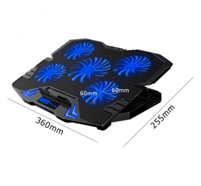 IceCoorel Підставка до ноутбука IceCoorel 10-15", 1*125mm 1400 RPM + 4*70mm 2500 RPM, 2*USB, 365x297x30mm, Blue (K5Bl)