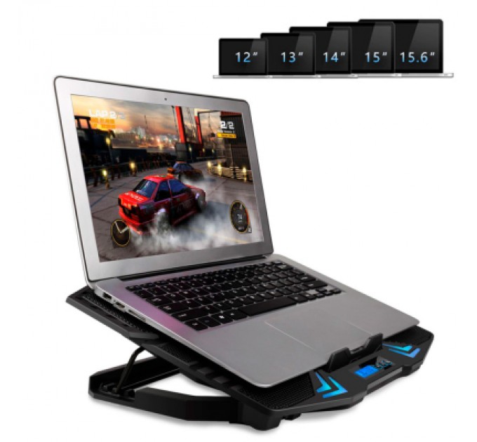 IceCoorel Підставка до ноутбука IceCoorel 10-15", 1*125mm 1400 RPM + 4*70mm 2500 RPM, 2*USB, 365x297x30mm, Blue (K5Bl)