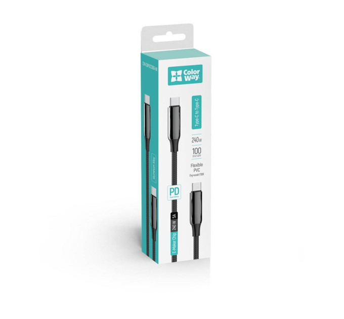 ColorWay Кабель ColorWay USB Type-C + USB Type-C (M/M), 5.0 А, 1 м, Black (CW-CBPDCC069-BK)
