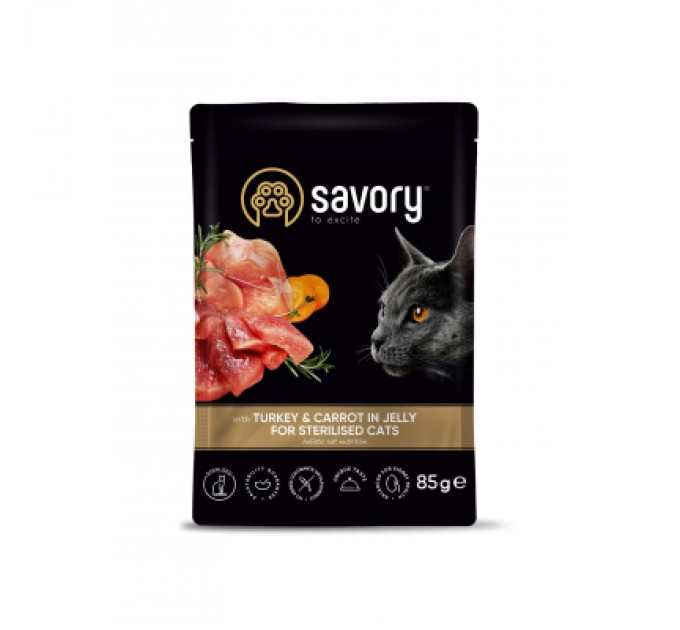 Вологий корм для кішок Savory індичка з морквою в желе для стерилізованих 85 г (4820261920109)