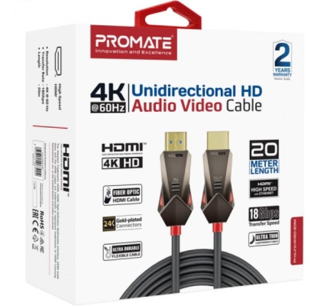 Кабель мультимедійний HDMI to HDMI v.2.0 prolink4k60-20m Promate (prolink4k60-20m)