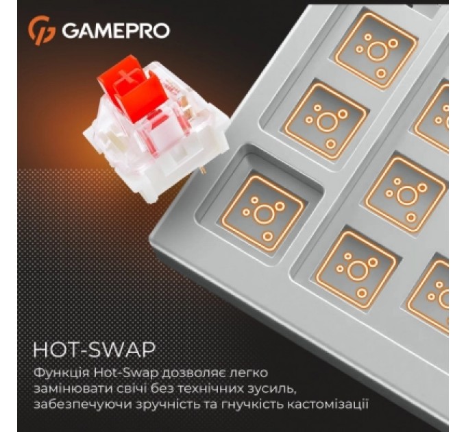 GamePro Клавіатура GamePro Genesis Joker Pro MK124G Pro Outemu Red Switch Wireless/Bluetooth/USB UA Gray (MK124G Pro)