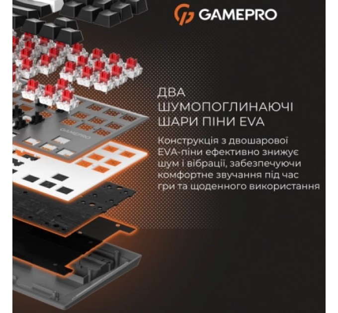 GamePro Клавіатура GamePro Genesis Joker Pro MK124G Pro Outemu Red Switch Wireless/Bluetooth/USB UA Gray (MK124G Pro)