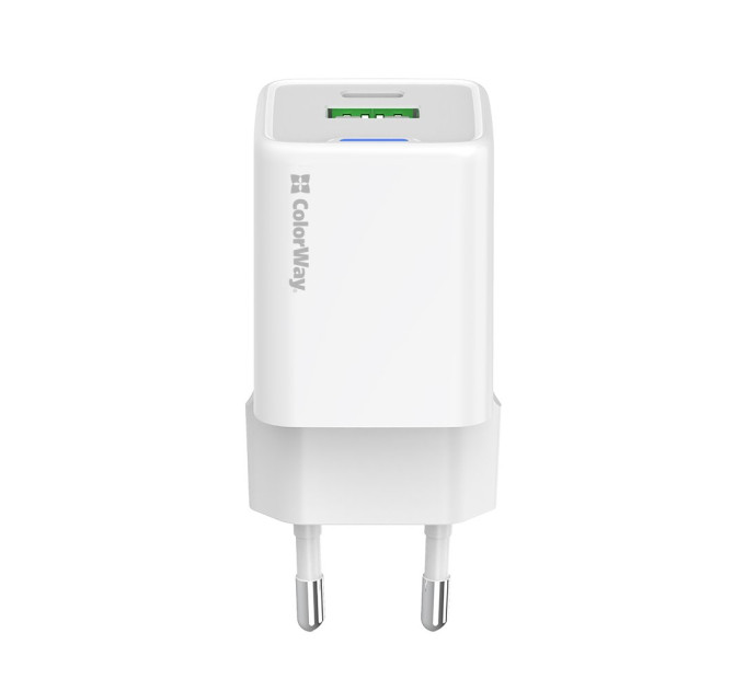 ColorWay Мережевий зарядний пристрій ColorWay GaN Mini 30W PD Port PPS USB (Type-C PD + USB QC4.0) White (CW-CHS053PD-WT)