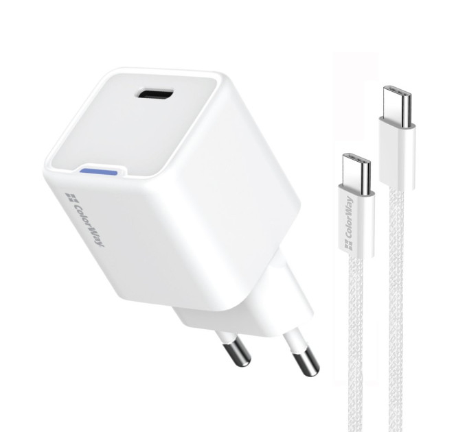 ColorWay Мережевий зарядний пристрій ColorWay GaN Mini 30W PD Port PPS USB-C White (CW-CHS054PDC-WT) + кабель USB Type-C