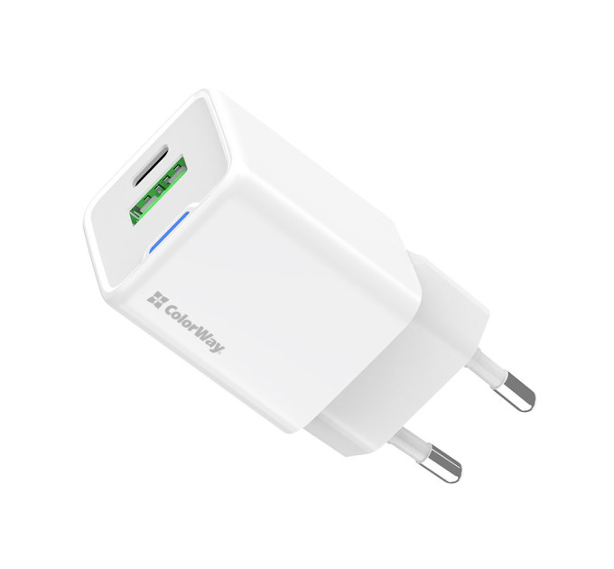 ColorWay Мережевий зарядний пристрій ColorWay GaN Mini 35W PD Port PPS USB (Type-C PD + USB QC4.0) White (CW-CHS055PD-WT)