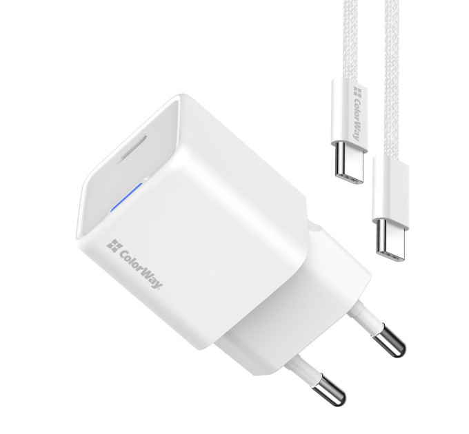ColorWay Мережевий зарядний пристрій ColorWay GaN Mini 35W PD Port PPS USB-C White (CW-CHS056PDC-WT) + кабель USB Type-C