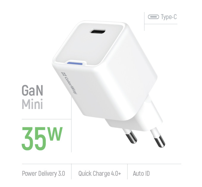 ColorWay Мережевий зарядний пристрій ColorWay GaN Mini 35W PD Port PPS USB-C White (CW-CHS056PD-WT)