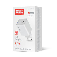 Мережевий зарядний пристрій ColorWay GaN Mini 45W PD Port PPS USB-C White (CW-CHS057PD-WT)