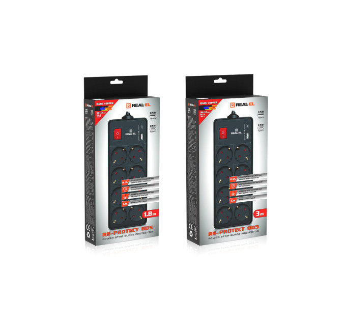 REAL-EL Фільтр живлення REAL-EL RS-Protect 805 3м Black (EL122300043)