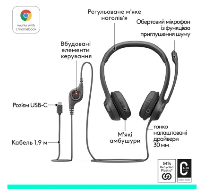 Logitech Навушники Logitech H390 USB-C Midnight Black (981-001576)