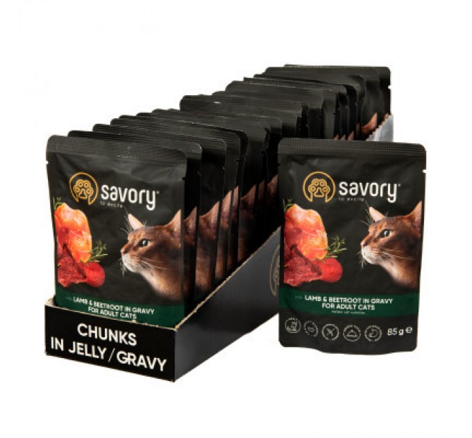 Вологий корм для кішок Savory ягня з буряком у соусі 85 гх22 шт (2700000029367)