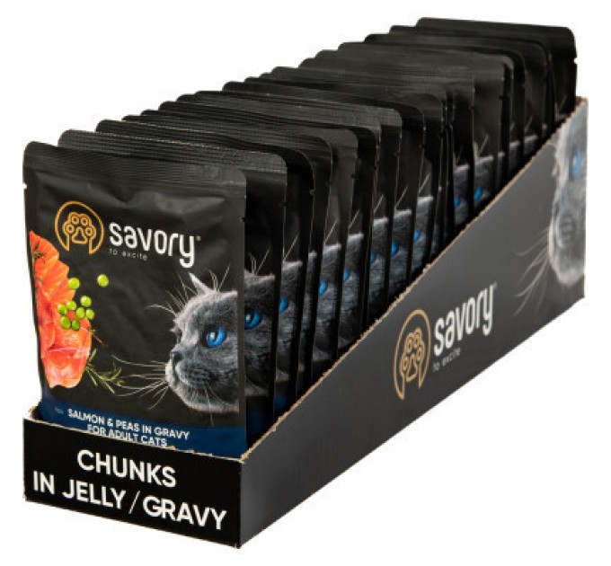 Вологий корм для кішок Savory лосось з горошком у соусі 85 гх22 шт (2700000029350)