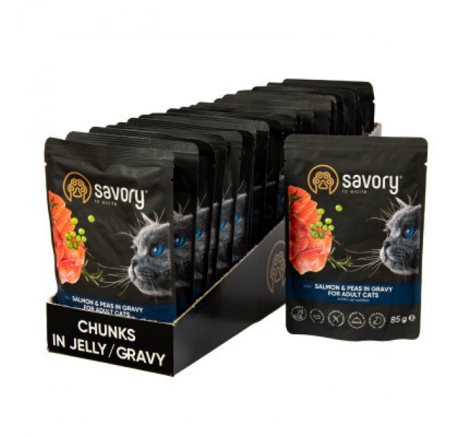 Вологий корм для кішок Savory лосось з горошком у соусі 85 гх22 шт (2700000029350)