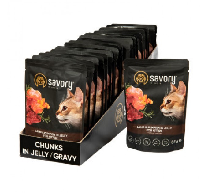 Вологий корм для кішок Savory ягня з гарбузом в желе 85 гх22 шт (2700000029329)