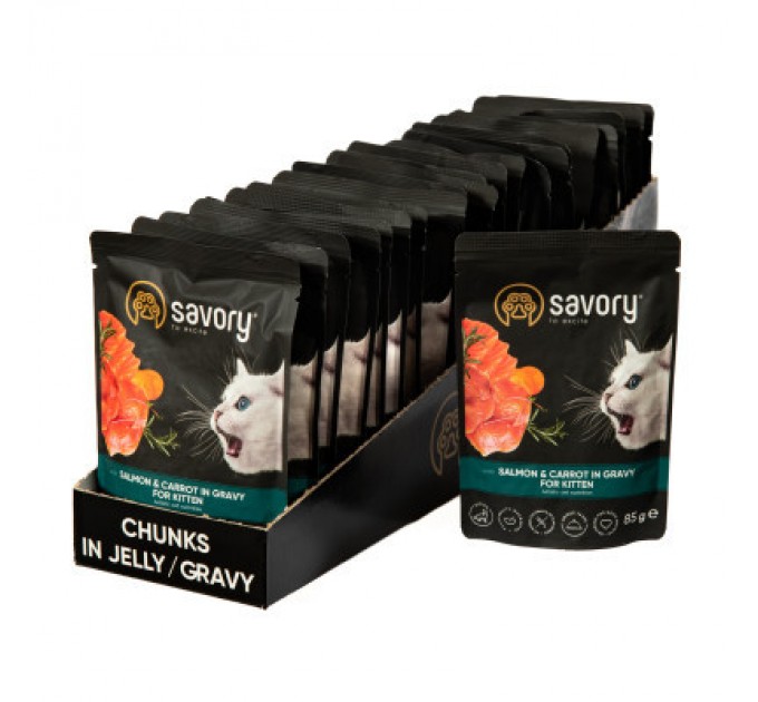 Вологий корм для кішок Savory лосось з морквою в соусі 85 гх22 шт (2700000029312)