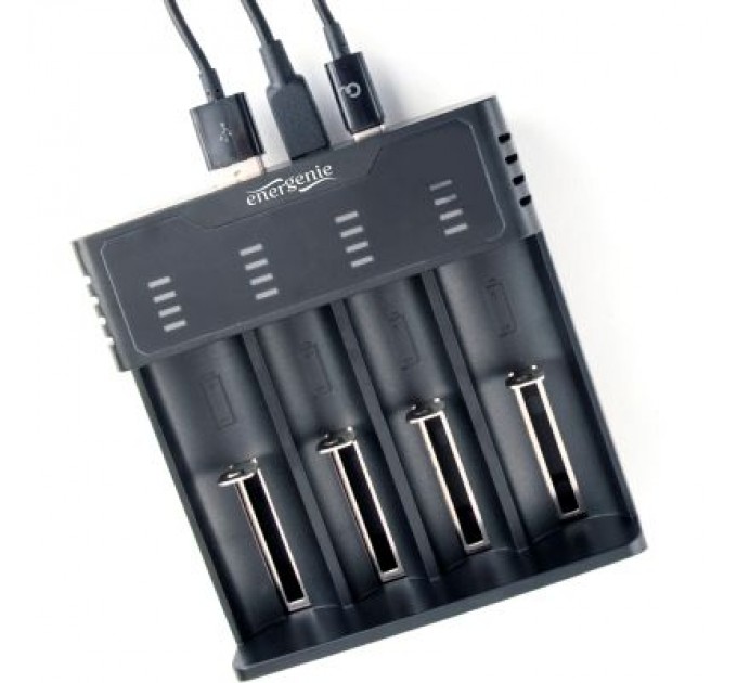 EnerGenie Зарядний пристрій для акумуляторів EnerGenie input:TYPE-C/Micro-USB, AAA/AA/...14650/18650, power bank function (BC-USB-02)