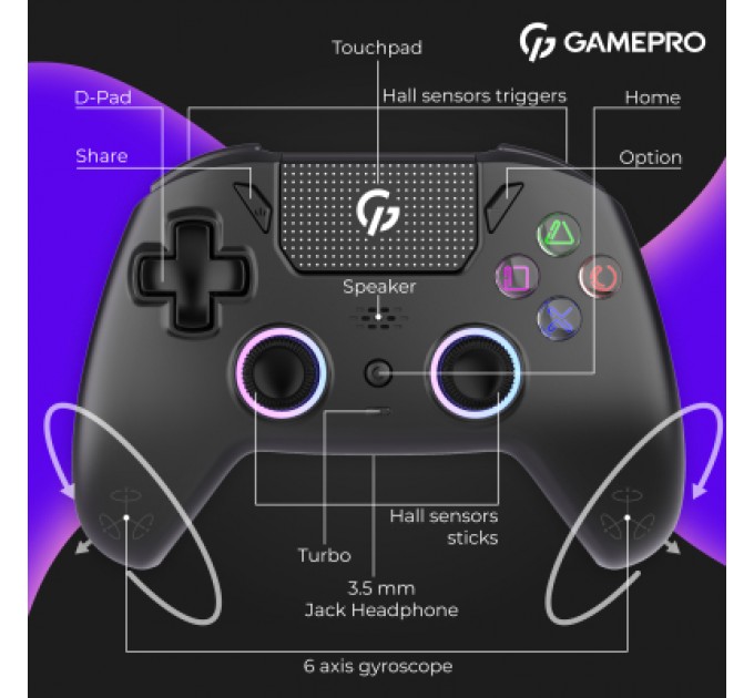 GamePro Геймпад GamePro 2.4G/BT 5.1/USB (Switch/PC/PS/iOS/Android) RGB Black (GPS20B)