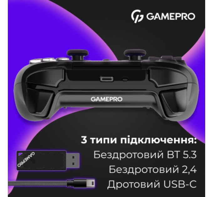 GamePro Геймпад GamePro 2.4G/BT 5.1/USB (Switch/PC/PS/iOS/Android) RGB Black (GPS20B)