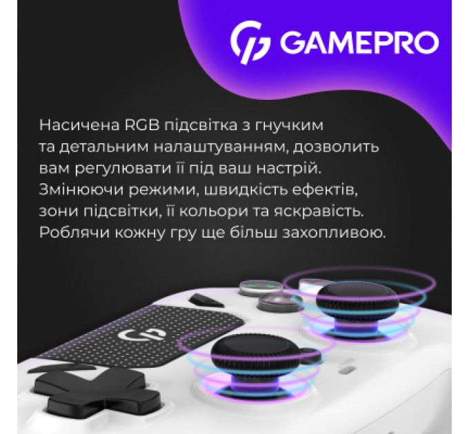 GamePro Геймпад GamePro із зарядною станцією 2.4G/BT 5.1/USB (Switch/PC/PS/iOS/Android) RGB White (GPS20W)