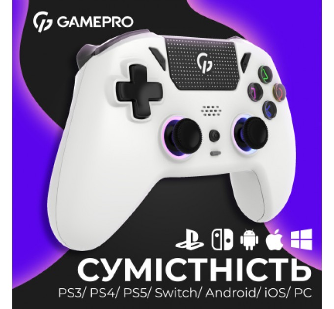 GamePro Геймпад GamePro із зарядною станцією 2.4G/BT 5.1/USB (Switch/PC/PS/iOS/Android) RGB White (GPS20W)