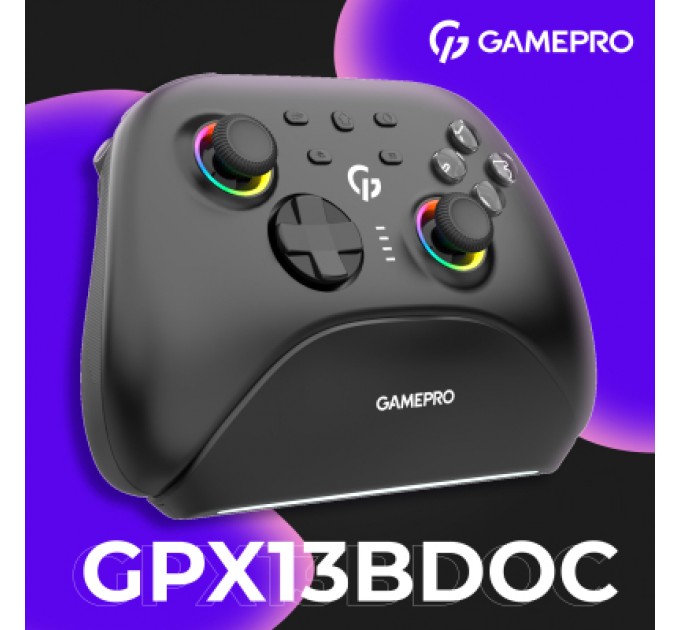GamePro Геймпад GamePro із зарядною станцією BT 5.3/USB/2.4 ГГц (Switch/PC/iOS/Android) RGB Black (GPX13BDOC)
