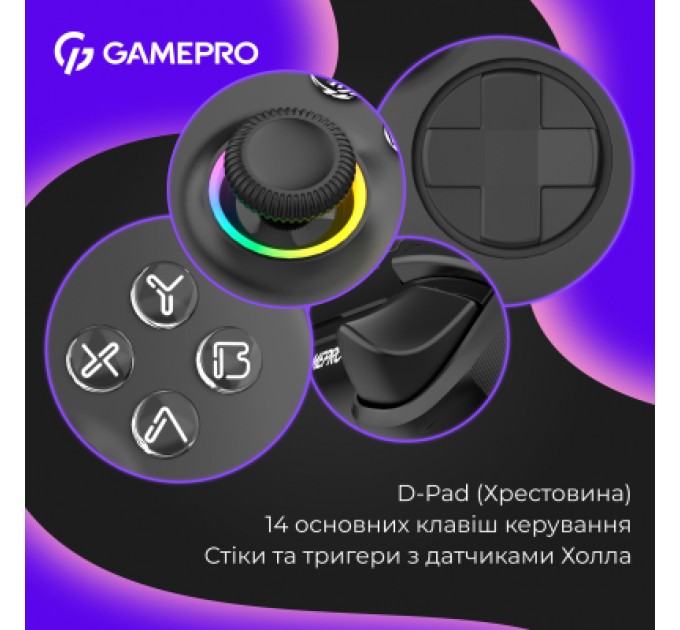 GamePro Геймпад GamePro із зарядною станцією BT 5.3/USB/2.4 ГГц (Switch/PC/iOS/Android) RGB Black (GPX13BDOC)
