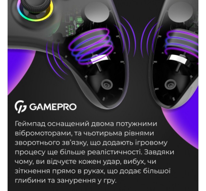 GamePro Геймпад GamePro із зарядною станцією BT 5.3/USB/2.4 ГГц (Switch/PC/iOS/Android) RGB Black (GPX13BDOC)
