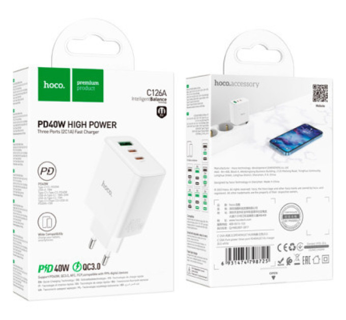 HOCO Зарядний пристрій HOCO C126A Pure White (6931474798725)