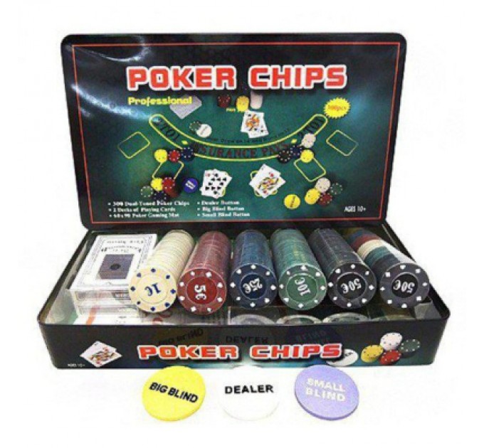 Johnshen Sports Настільна гра Johnshen Sports Покерний набір на 300 фішок без номіналу + сукно (бляшана коробка) (IG-3007)