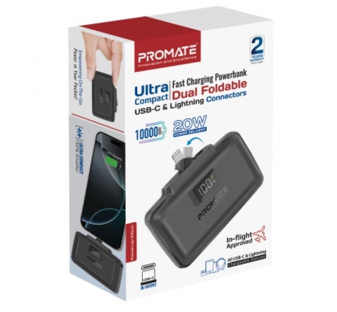 Promate Батарея універсальна Promate 10000mAh PD/20W (powerup-10duo.black)
