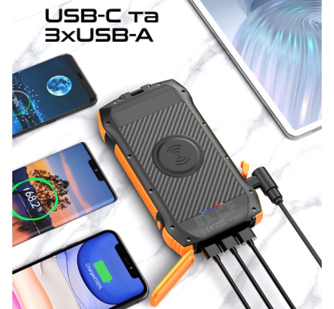 Promate Батарея універсальна Promate 20000mAh PD/20W, QC/3/0, Solar, QI, IP65 (solartank-20pdqi.black)