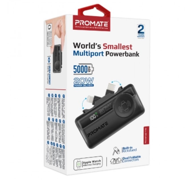 Promate Батарея універсальна Promate 5000mAh PD/20W, Apple Watch charging (powerup-trio.black)