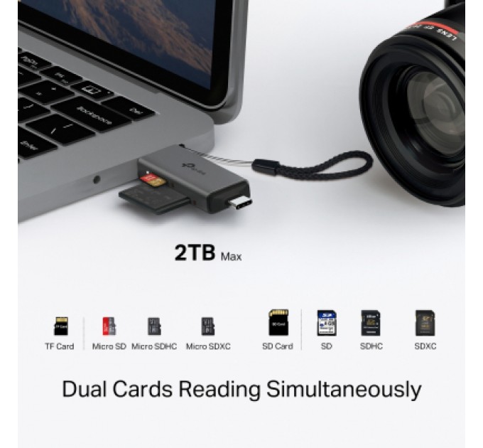 TP-Link Зчитувач флеш-карт TP-Link USB-C + USB 2.0 SD + TF silver (UA430D)