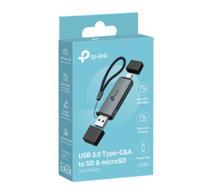 TP-Link Зчитувач флеш-карт TP-Link USB-C + USB 2.0 SD + TF silver (UA430D)