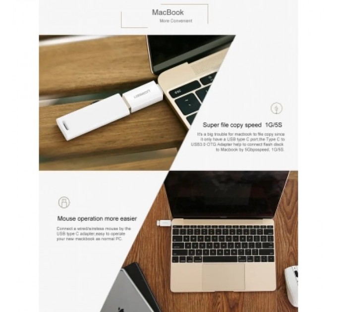 Ugreen Перехідник OTG USB 3.0 AF to USB-C US173 White Ugreen (30155)