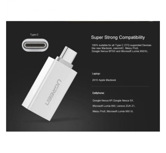 Ugreen Перехідник OTG USB 3.0 AF to USB-C US173 White Ugreen (30155)