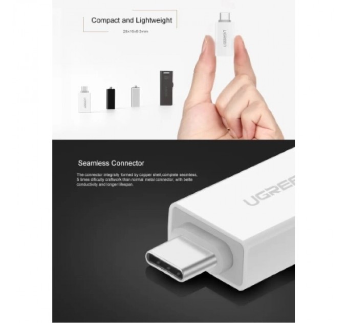 Ugreen Перехідник OTG USB 3.0 AF to USB-C US173 White Ugreen (30155)