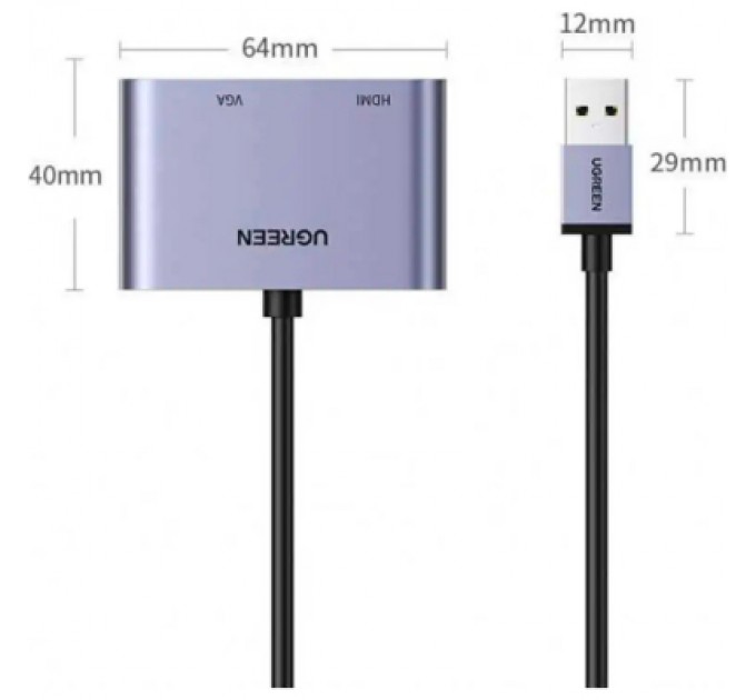 Ugreen Перехідник USB 3.0 to HDMI + VGA CM449 gray Ugreen (20518)