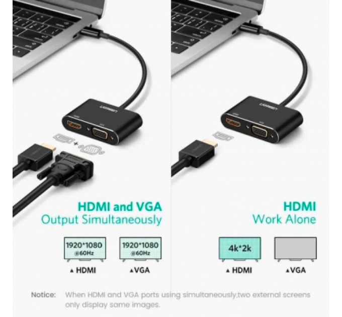 Ugreen Перехідник USB 3.0 to HDMI + VGA CM449 gray Ugreen (20518)