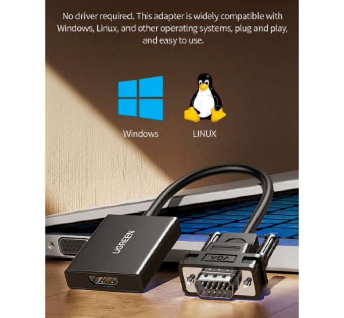 Ugreen Перехідник VGA M to HDMI F CM513 black Ugreen (50945)