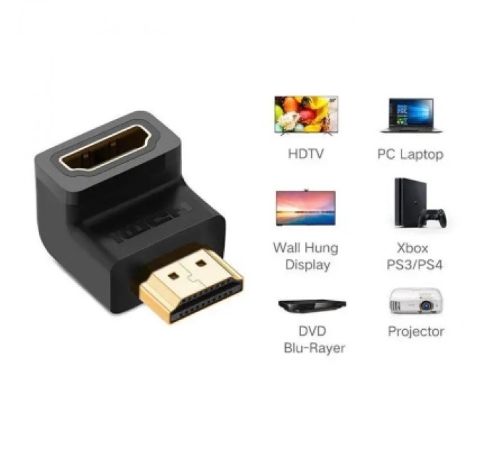 Ugreen Перехідник HDMI M to HDMI F 90° corner Down HD112 black Ugreen (20109)