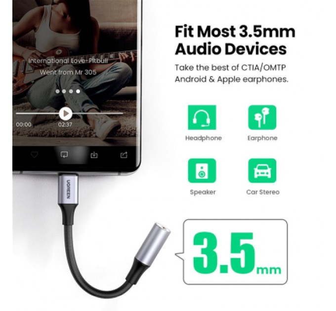 Ugreen Перехідник USB-C to 3.5mm F 0.10m AV161 Ugreen (80154)