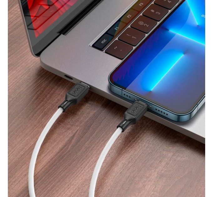 HOCO Дата кабель USB-C to Lightning 1.0m Cool silicone PD 20W X90 white HOCO (6931474788399)