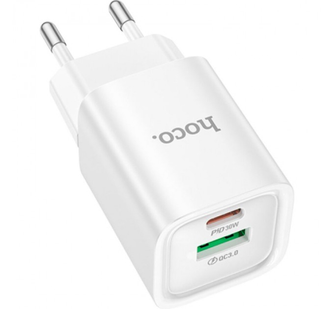 HOCO Зарядний пристрій HOCO C149A Charm 1xUSB-C PD30W + 1xUSB QC3.0 White (6942007630337)