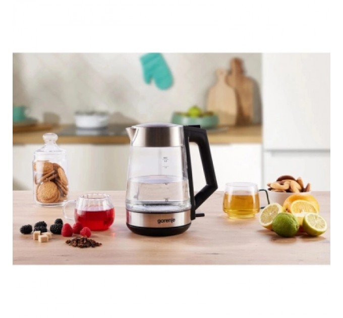 Gorenje Електрочайник Gorenje 1.7л, 2,200 Вт, strix контроль, скло, нерж (K17OGS)