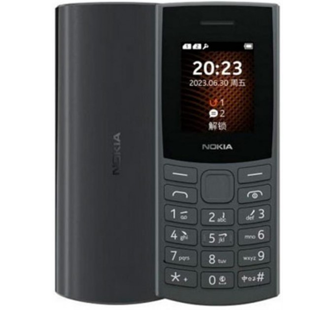 Nokia Мобильный телефон Nokia 105 2023 Single Sim Charcoal; 1.8" (160x120) TFT / клавиатурный моноблок / ОЗУ 4 МБ / 4 МБ встроенной / без камеры / 2G (GSM) / 115.1x49.4x14.5 мм, 78.7 г / 1000 мАч / черный