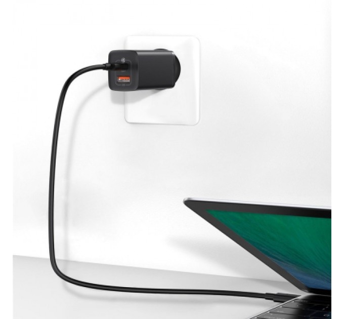 Baseus Зарядний пристрій Baseus 2xUSB 65W GaN (USB-C+USB-A) black (CCGAN2L-B01)