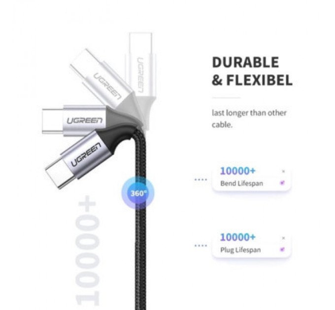 Ugreen Дата кабель USB-C to USB-C 2.0m US261 18W Round Cable Nickel Plating Aluminum Shell Black Ugreen (50152)
